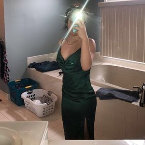 PrettyLittleThing | Dresses | Emerald Green Strappy Satin Cowl Midi Dress |  Poshmark
